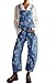 loveimgs Women Floral Print Denim Overalls Baggy Barrel Jeans Patchwork Denim Pants Y2k Straps Wide Leg Jumpsuit One Piece (Large,Blue)