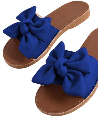 Image of Verdusa Women's Bow Flat Sandals Leather Open Toe Flats Summer Vacation Shoes Beach Sandals Outdoor Slippers