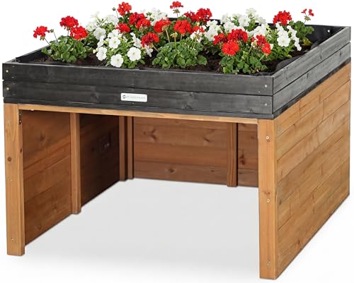 WONDERMAKE® Grande Garage pour robot tondeuse de design XXL Universelle avec évacuation d'eau, maison en bois avec jardinière, abri pour robot tondeuse,...