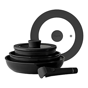 Organic Cookware Set, Nonstick Ceramic 6 Piece, Stackable Pots and Pan, Detachable Removable Handle (Granite Gray)