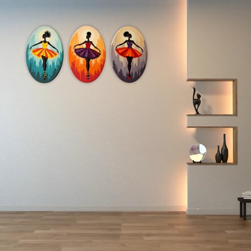 Image of GiftOday Abstract Art Dancers Wood Wall Hanging Decoration Items for Home & Kitchen Decor | Gifts | Wooden Wall Hanger | Mdf Wall Decoration for Living Room, Bedroom, Hallway | Set of 3
