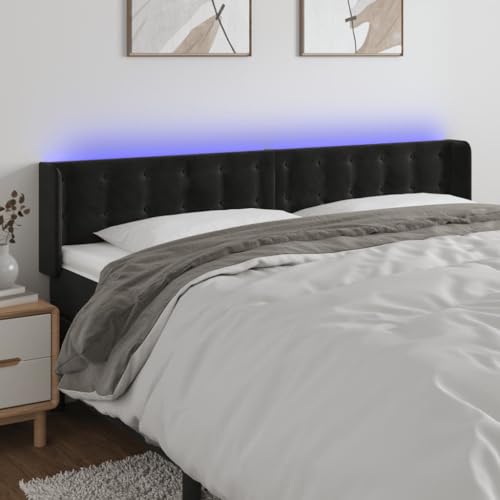 Générique Tête de Lit en Velours Noir avec Éclairage LED, Dimensions 203x16x78/88 cm, Toucher Doux, Idéale pour Lecture Nocturne et Ambiance Zen dans la...