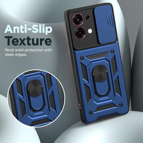 Image of Pikkme Back Cover for Oppo F31 5G / Oppo F33 5G | 360 Protection Case | Sliding Camera Shield Cover & Ring Holder Stand D10 Tough Armor Bumper Case (Blue)