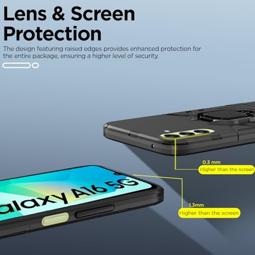Image of Pikkme Back Cover for Samsung Galaxy A16 5G | 360 Protection Case | Ring Holder Stand D5 Tough Armor Bumper Case (Black)