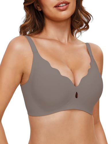 GXOULRRA Womens Wireless Bras Comfortable Wave Push Up Bra Seamless Full Coverage Bralettes Tshirt Bras-Grey,XL