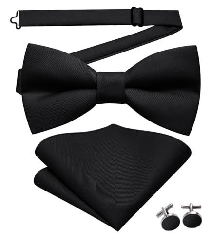Image of Hi-Tie Bow Ties for Men Pre-Tied Pocket Square with Cufflinks Mens Bowtie Sets for Wedding Formal Party