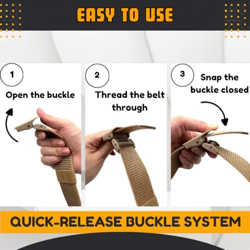 Image of Tactical Nylon Web Belt, Black, Lightweight Plastic Buckle, No-Snag Design, Airport-Friendly, 120cm