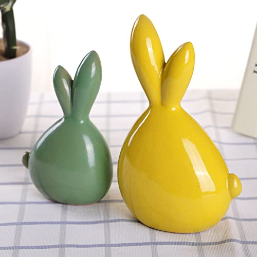 Figuras de conejos de cerámica decorativos para escritorio miniatura 4