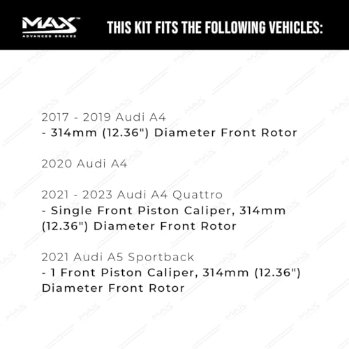 Image of Max Advanced Brakes Front Brake Kit Compatible With 2017 2018 2019 2020 A4 Quattro w /12.36 inch Front Rotor Replacement Premium OE Disc Brake Rotors and Ceramic Brake Pads
