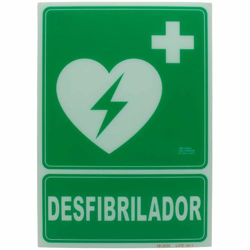 Señal Desfibrilador, Señal luminiscente AED, fotoluminiscentes, Cumple normativa ISO - UNE, CTE, RIPCI nueva ley, PVC 0,7mm, Clase B 800 min de atenuación, ISO 9001 -RIPCI, tamaño 21 x 30 cm