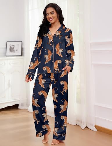 Image of SHESHOW Satin Pajamas for Women Set Long Sleeve Button Down Sleepwear 2 Piece Nightwear Women Pjs Sets Size XS-XXL