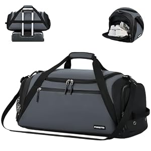 FIORETTO Mens Sports Gym Bag with Wet Pocket & Shoe Compartment,Travel Duffle Bag Overnight Bag with Padded Shoulder Strap, Water-Resistant Sports Holdall for Swimming