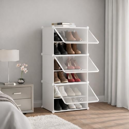 Image of Owme 6 Tier Shoe Rack with Shelf, Folding Shoe Rack for Bedroom, Living Room,Entryway,Footwear Stand for Home, Organizer, One Size,ShoeRack Plastic - White