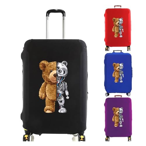 Luggage Cover Suitcase Protector Robot Bear Pattern Thicken Elasticity Dust Cover Anti-Scratch Protective Set 18-32 Inch Trolley for Luggage, Travelling(Black,XL)2