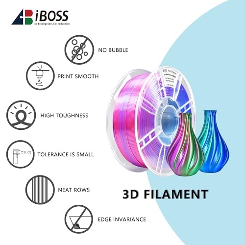 Image of iBOSS Silk Tri-Color PLA+ Filament 1.75mm 1Kg, Triple Color Silk PLA Plus Filament, Silk PLA PRO Filament, Neatly Wound 3D Printer Filament, 3 in 1 Multi Color Filament + /-0.02mm, Silk Red Blue Green