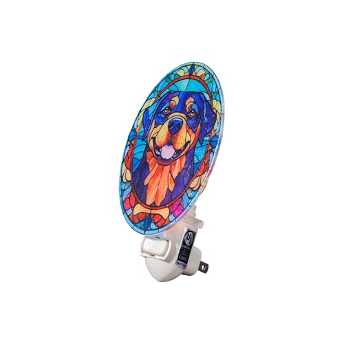 Image of Dog Night Light Rottweiler, Stained Glass Styled Plug-in Wall Nightlight, Bulb Included, Pet Memorial Dog Lover Gift, Bedroom Hallway Bathroom Decor, Manual On /Off Switch