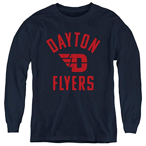 University of Dayton Official One Color Dayton Flyers Logo Youth Long Sleeve T Shirt,Navy, X-Large
