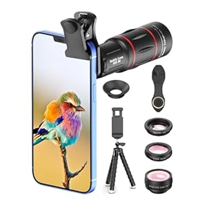 APEXEL 4 in 1 Phone Photography Kit, Lens Set with Flexible Phone Tripod, 18X Telephoto Lens, Fisheye, Macro & Wide Angle Lens for iPhone 13/12/11//XS Max/XR/XS/X Samsung One Plus
