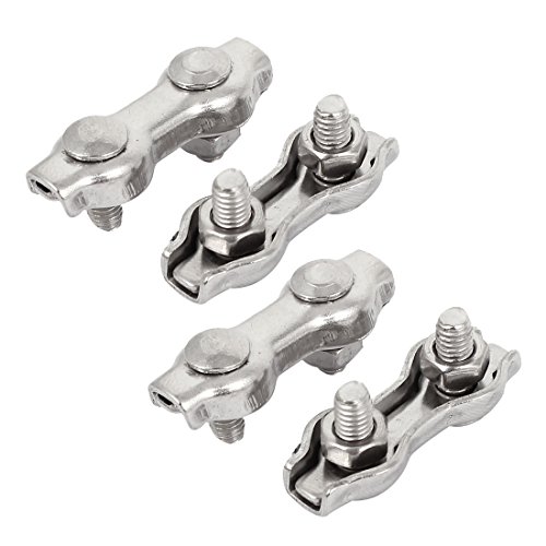 Sourcingmap 4pcs 304 Stainless Steel Double 2-Post 2mm Dia Wire Rope Clip Clamp