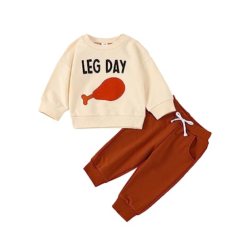 Baby Boy Girl Thanksgiving Outfit Gobble Long Sleeve Sweatshirt Elastic Waist Jogger Pants Set Toddler 2Pcs Outfit (Brown Turkey Leg Day, 18-24 Months)