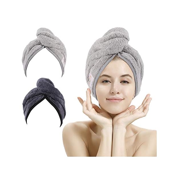2-Pack-Hair-Drying-Towels-Hair-Towel-Wrap-Super-Absorbent-Microfiber-Hair-Towel-Turban-with-Button-Design-to-Dry-Hair-QuicklyDark-GrayLight-Gray M-bestl 2 Pack Hair Drying Towels, Hair Towel Wrap, Absorbent Microfiber Hair Towel Turban with Button Design to Dry Hair Quickly(Dark Gray&Light Gray)