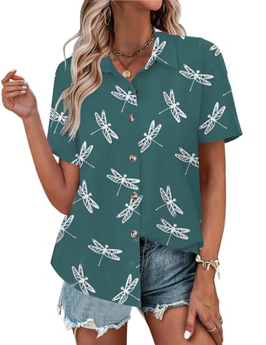 Short Sleeve Floral Tops for Women Summer Flower Printed V Neck Tshirts Button Down Tops Dressy Casual2