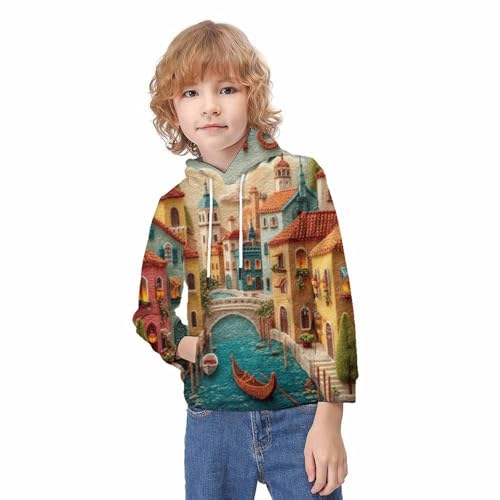 Sweat à capuche enfant motif Venise 3D pour garçon fille 10-12 ans