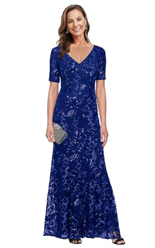 Lace Mermaid Mother of The Bride Dresses for Women Short Sleeve Formal Wedding Guest Dress Long Evening Gown4