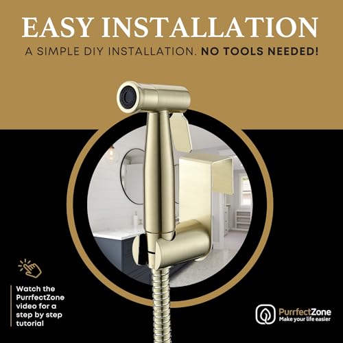 Image of Purrfectzone Bidet Sprayer for Toilet, Bidet Sprayer for Feminine Wash, Premium Stainless Steel Jet Spray for Toilet, Wall-Mounted or Toilet Tank Mounted - Brushed Gold