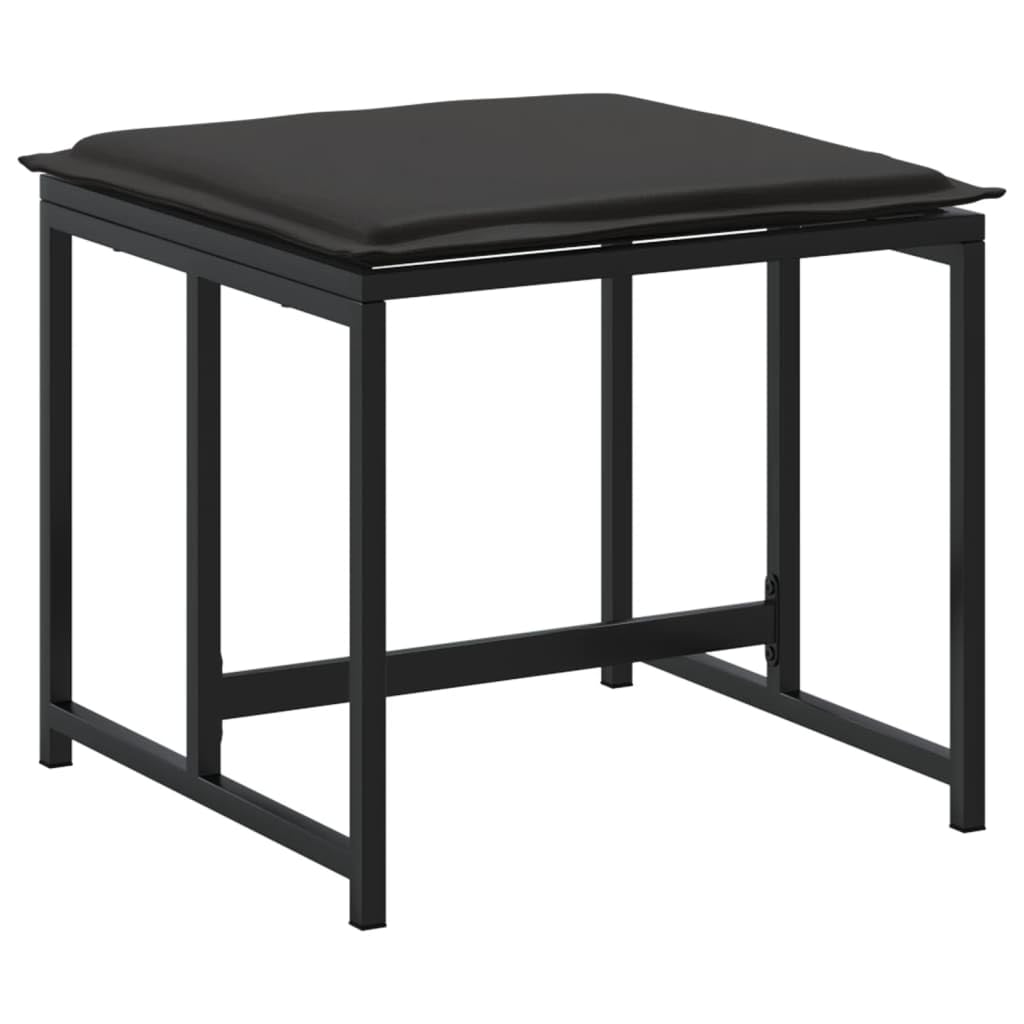 Sgabello da giardino con cuscino, 4 pezzi, nero, acciaio e textilene, 40 x 40 x 35 cm, resistente alle intemperie, resistente ai raggi UV, impilabile, per balcone, terrazza, esterno, con