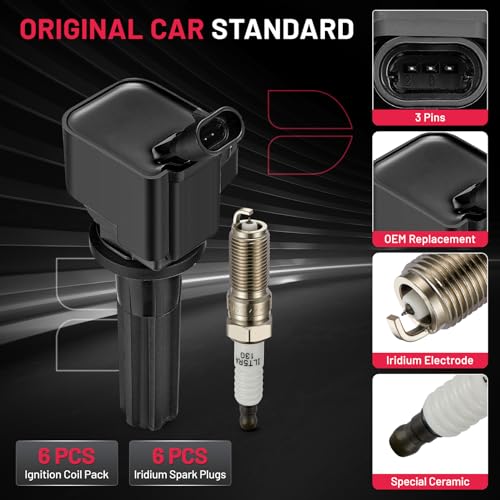 Image of BDFHYK Ignition Coils UF497 and Iridium Spark Plug 5019 Compatible with GMC Envoy XL Chevrolet Trailblazer EXT Saab 9-7x Buick Rainier Isuzu Ascender l6 4.2L Replaces C741 GN10454 AP5364 Set of 6