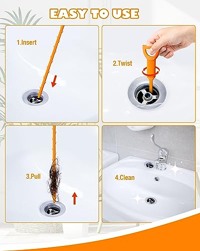 25 Inch Sink Snake Drain Clog Remover Tool,6 Pack Drain Cleaner Hair Clog Remover Tool, Drain Hair Remover Plumbers Snake, Drain Cleaner Sticks, Easy and Quick Unclog Sink Drain, Kitchen, Shower, tub. - Image 5