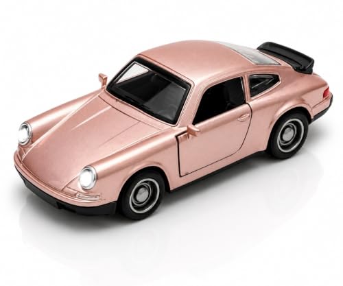 Image of 1:36 Scale Porscha 911 Die-Cast Alloy Toy Car - Pull-Back Metal Sports Car with Openable Doors, LED Lights & Sound - Collectible Model for Kids, Boys & Enthusiasts (Pink)