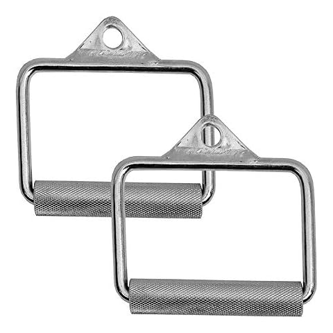 FITNESS MANIAC Heavy Duty Steel Grip Stirrup Cable Metal Silver D Handle Home Gym Crossover Cable Attachments Machine Bar Workout Training Cover