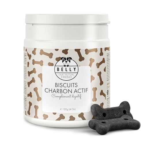 Belly® Biscuits Charbon Actif Chien -100g- 100% Végan - Réduit Gaz Malodorants, Anti Diarrhée Chien - Riche en Fibres, Graisses Végétales, Antioxydants, Vitamines,...