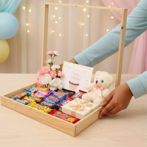 Image of SATYAM KRAFT 1 Set(2 Pcs)Trousseau Pinewood Attractive Rectangular Decorative Tray for Wedding /Shaadi Gift Hampers,Engagement,Saree Clothes Packing,Dry Fruit,Brown