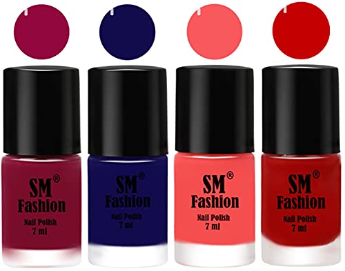 Image of Nail Polish Combo Set (Pack of 4) Quick Dry Gel Finish Nail Paint | Cherry Blossom,Dark Blue,Light Pink,Orange | 7 ml Each