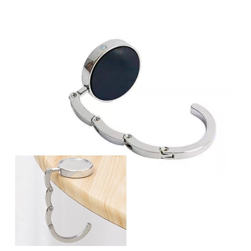 Ycnpeatt Hooks for Table 1pcs Foldable Zinc Alloy Purse Hooks - Black Electroplated Table Hangers for Bags Fits 4cm+ Table Edges & 7cm Max Thickness Anti-Slip Design for Restaurants Travel