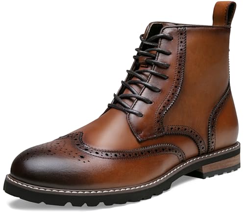 Jousen Boots for Men Retro Fashion Casual Dress Boots Polished Leather Men's Classic Oxford Boots(AMY8158A Brown 12)