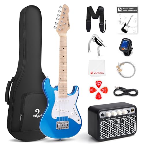 Kids Electric Guitar Vangoa 30 Inch Electric Guitar for Beginner Kit for Young Players with Amp, Bag, Strap, Extra Strings, Capo, Tuner, Picks, Cable (Blue) by Vangoa - Used condition - US$96.81