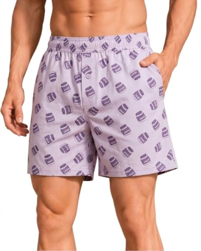 Image of Men's Cotton Boxers | Comfortable Printed Boxer Shorts for Men | Soft Breathable Lounge Boxers | Elastic Waist Relaxed Fit | Men's Sleepwear & Home Wear Boxer Shorts