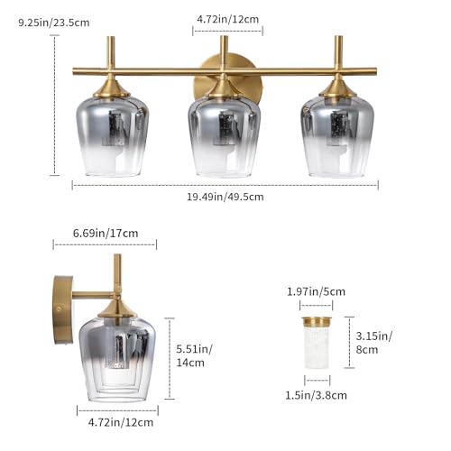 Image of foucasal 3 Light Vanity Light for Bathroom, Dimmable 2700K-6000K Bathroom Vanity Light Fixtures Mirror, Modern LED Lighting Fixtures for Living Rooms, Hallways, Bedroom