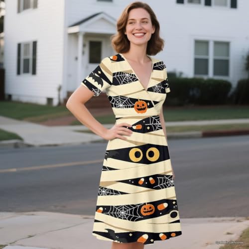 Image of Women's Summer Dresses Short Sleeve Formal Dresses with Pockets