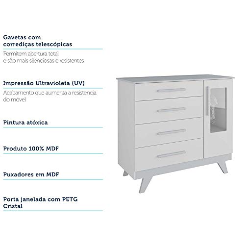 Quarto Infantil Retrô com Cômoda e Berço com Capitonê Móveis Peroba Branco/Cinza