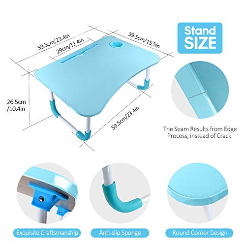 Kpx Portable Laptop Bed Table, Fordable Lap Desk With Cup Slot & Notebook Stand Breakfast Bed Trays For Eating And Laptops Book Holder Lap Desk For Floor,Couch, Sofa, Bed, Terrace, Balcony (Blue) #TOP1