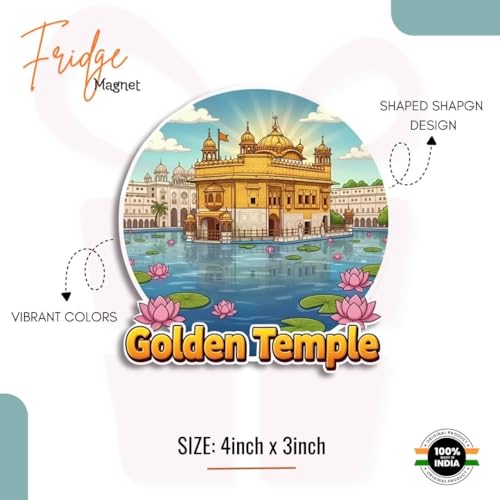 Image of Golden Temple Theme Souvenir Wooden Fridge Magnet for Refrigerator-Printed Stylish Magnet for Fridge Decoration | Kitchen Decor | Fridge Decoration | Size 3x3 Inches | Pack of 1