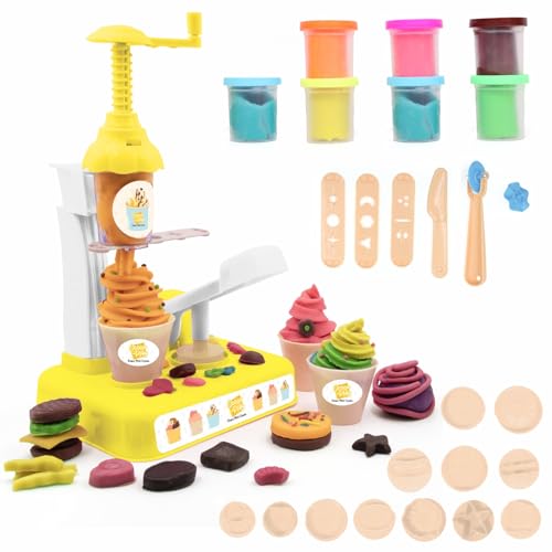 Image of Chanak Toys Play Dough Ice Cream Maker Set, Safe Non-Toxic Dough Ice Cream Maker Including 6 Color Dough Tubes Each 50g + 1(100gm) for Boys Girls, Above 3+ Age (White)