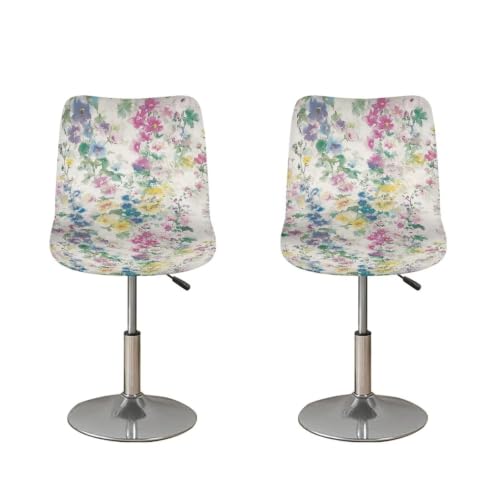 Image of Colorful Flowers Bar Stool Cover Stretch Counter Stools Pub Chair Slipcover for Dining Room Removable Anti-Scratches Spills Chair Covers for Dining Room Chairs Set of 4