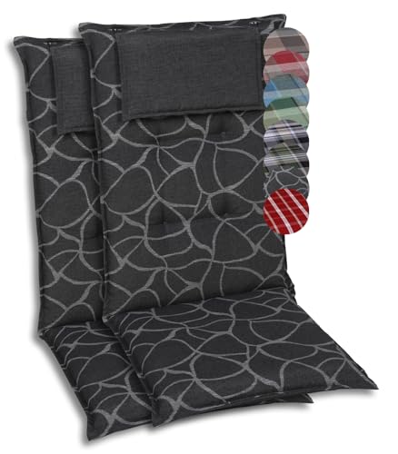 GO-DE Textil Bequeme und attraktive Polsterauflagen für Hochlehner-Gartenstühle (2er-Set, Art anthrazit, Hochlehner)
