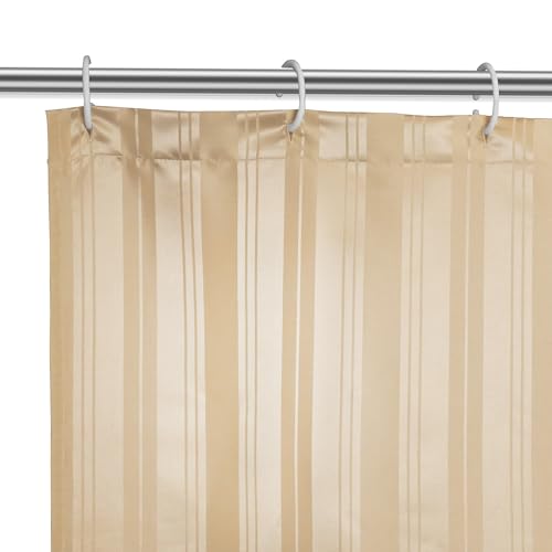 Image of Encasa XO Waterproof Shower Curtain for Bathroom 6 x 6.5 feet(183x200 cm), Anti-Fungal Polyester Washroom Curtain with 12 Hooks, Wet & Dry Partition Toilet Curtains Stripe Beige
